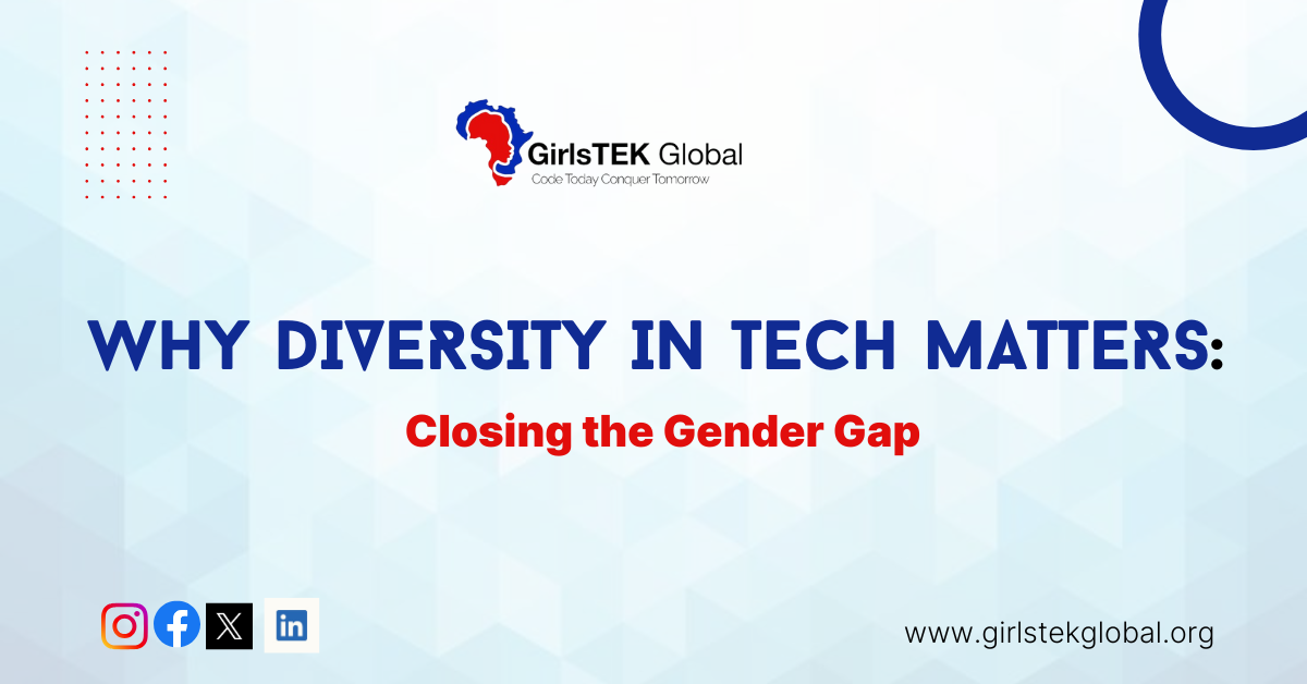 featured image with text containing post caption (Why Diversity in Tech Matters: Closing the Gender Gap)